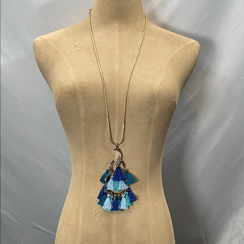 Lilly Pulitzer Blue and Gold Tassel Necklace